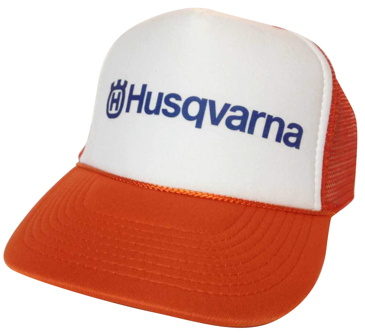 orange and white trucker hat