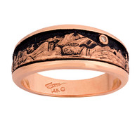 Pikes Peak Garden of the Gods Mountain band. 14k Rose gold with enameled sky and full cut diamond moon