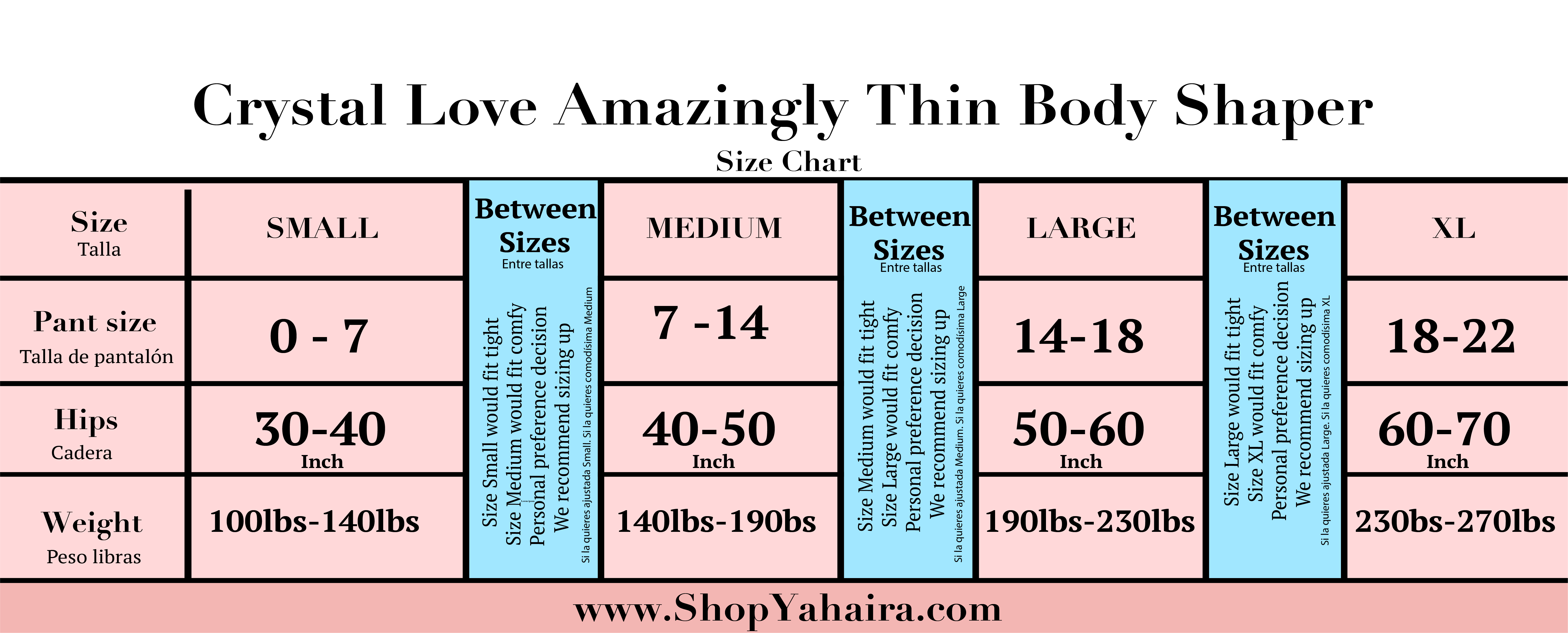 Shapewear Size Chart