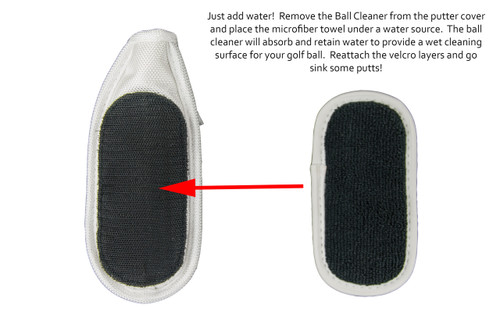ReadyPutt Tri-Layer Ball Cleaner.  Built to retain water and remove debris from your ball.