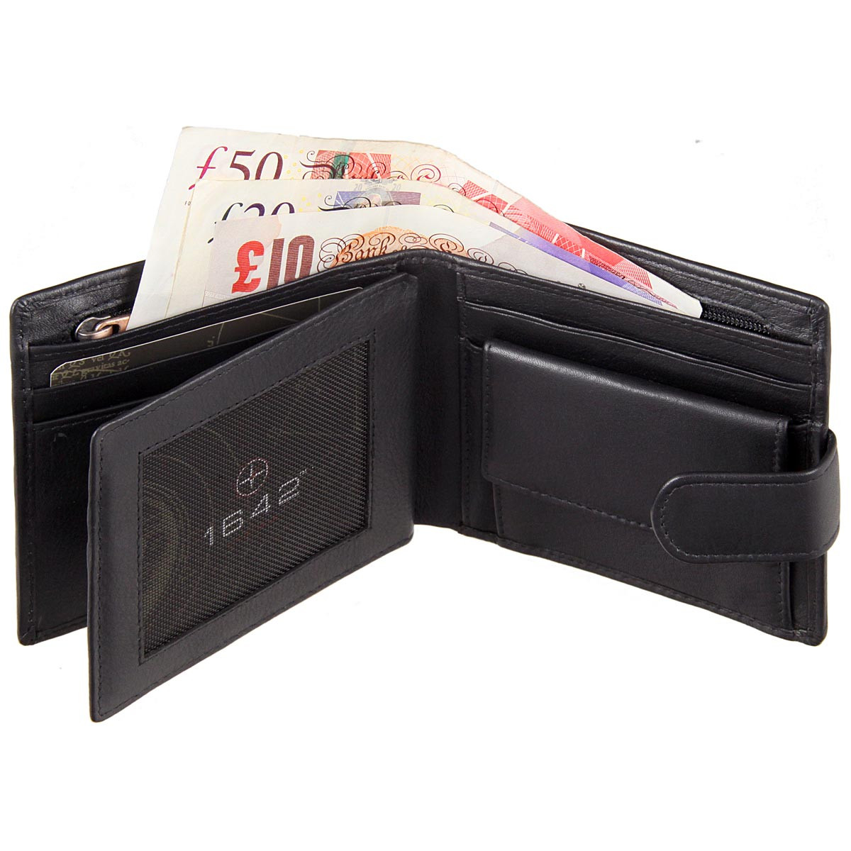 1642 Soft Leather Wallet with Coin Pocket 2032 Black