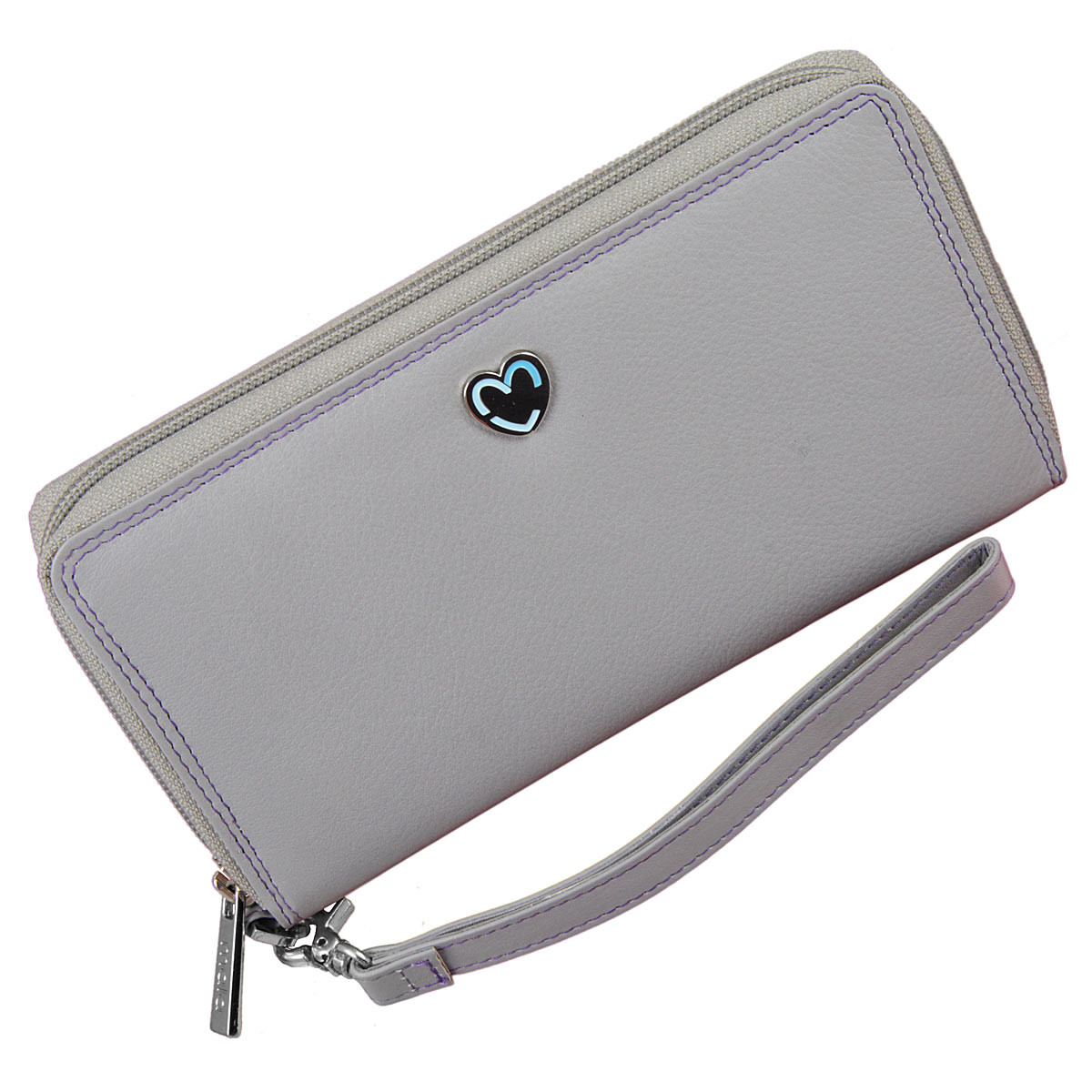 grey zip around purse