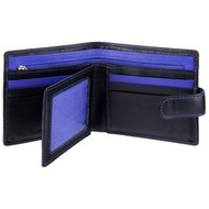 Leather Wallet with ID/Pass Window Mala Axis-146 Black/Blue : Open 2
