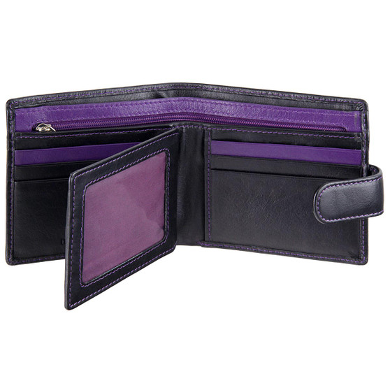 Leather Wallet with ID/Pass Window Mala Axis-146 Black/Purple : Open 2