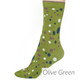 Thought Women's Bamboo Socks SPW671 Lucille: Olive Green - one sock shown on model's foot
