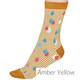 Thought Women's Bamboo Socks SPW673 Juliette Raindrops: Amber Yellow - one sock shown on model's foot

