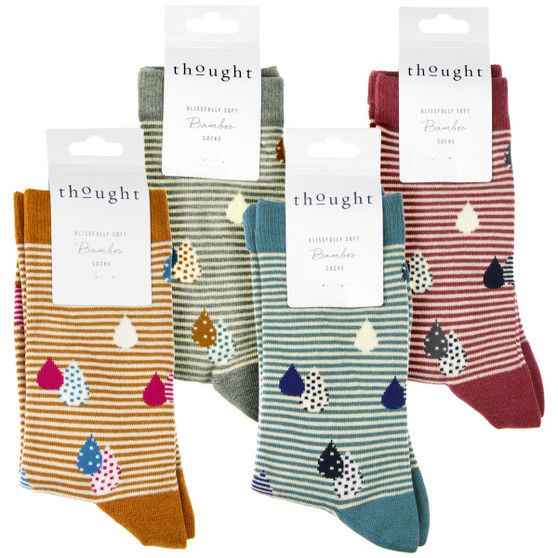 Thought Women's Bamboo Socks SPW673 Juliette Raindrops: 4 folded pairs showing colours
