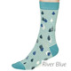 Thought Women's Bamboo Socks SPW673 Juliette Raindrops: River Blue - one sock shown on model's foot

