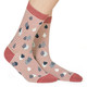 Thought Women's Bamboo Socks SPW673 Juliette Raindrops: Rose Pink - two socks shown on model's feet
