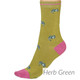 Thought Women's Bamboo Socks SPW692 Lula Cat: Herb Green. 1 sock  on model's foot