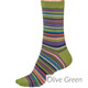 Thought Bamboo Socks for Men. SPM682 'Abram Multi Stripe' : Olive Green - one sock shown on a model's foot