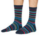 Thought Bamboo Socks for Men. SPM682 'Abram Multi Stripe' : Wine Red - two socks shown on a model's feet