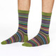 Thought Bamboo Socks for Men. SPM682 'Abram Multi Stripe' : Olive Green - two socks shown on a model's feet