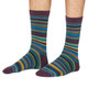 Thought Bamboo Socks for Men. SPM682 'Abram Multi Stripe' : Navy - two socks shown on a model's feet