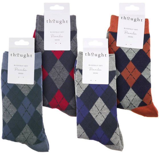 Thought Bamboo Socks for Men. SPM703 'Philip Argyll' : 4 folded pairs showing colour options