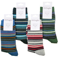Thought Bamboo Socks for Men. SPM702 'Watson Stripe' : 4 folded pairs showing colour options