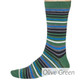 Thought Bamboo Socks for Men. SPM702 'Watson Stripe' : Olive Green - one sock shown on a model's foot
