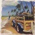 AromaStone Coaster - Classic Woody Station Wagon w/ Surf Boards