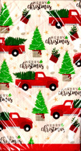 repeating pattern - red farm truck and pine trees