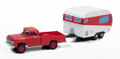 Classic Metal Works #40017 - '60 Ford Pickup 4x4 w/ '50's Camper Trailer - Red (HO)