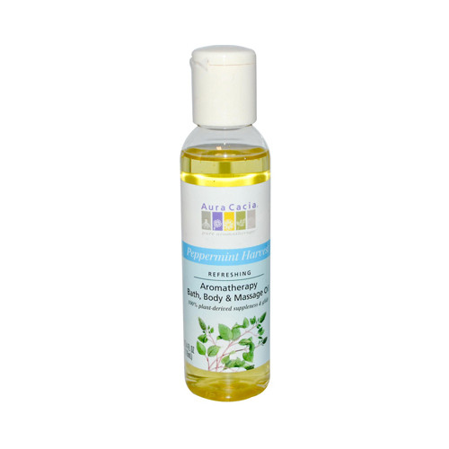 Aura Cacia Aromatherapy Bath Body and Massage Oil Peppermint Harvest (4 fl Oz)