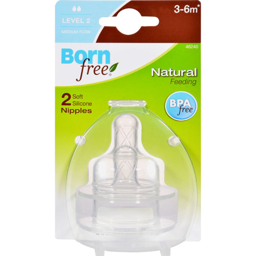 Bornfree Soft Silicone Nipples Level 2 Medium Flow 2 Pack