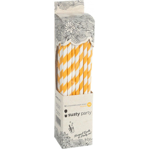 Susty Party Straws Compostable Paper Yellow 50 Count Case of 4