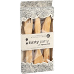 Susty Party Cutlery Compostable Wood Plain Forks Knives Spoons 24 Count Case of 4