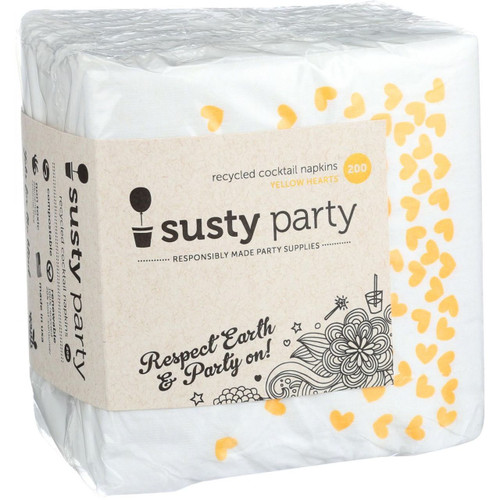 Susty Party Napkins Compostable Cocktail Yellow 200 Count Case of 4
