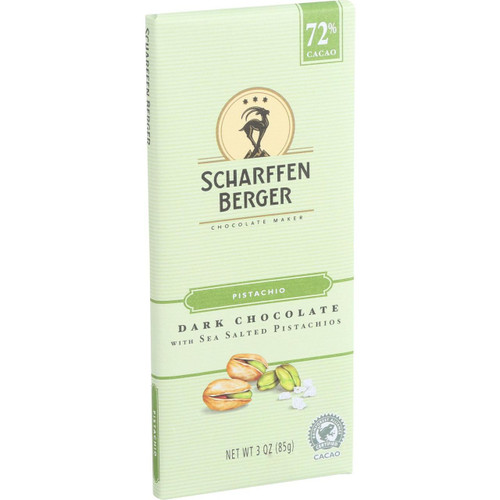 Scharffen Berger Chocolate Bar Dark Chocolate 72 Percent Cacao Sea Salted Pistachios 3 oz Bars Case of 12