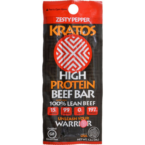 Kratos Beef Bar High Protein Zesty Pepper 1.2 oz Case of 12