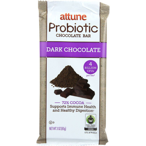 Attune Foods Probiotic Bar Dark Chocolate 72 Percent Cocoa Non Refrigerated 3 oz case of 12