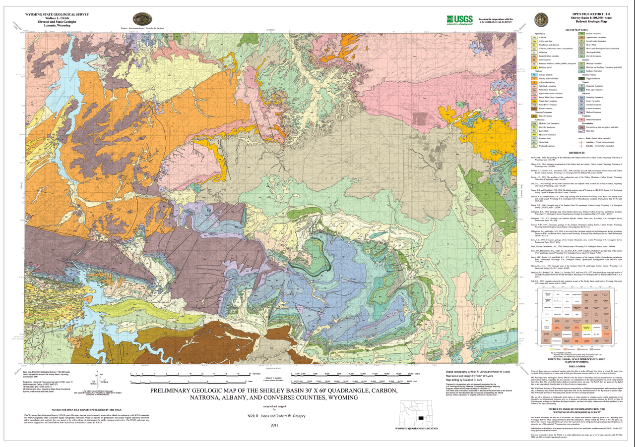 Preliminary Geologic Map of the Shirley Basin 30' x 60' Quadrangle, Carbon,  Natrona, Albany, and Converse Counties, Wyoming (2011) - WSGS Product Sales  & Free Downloads