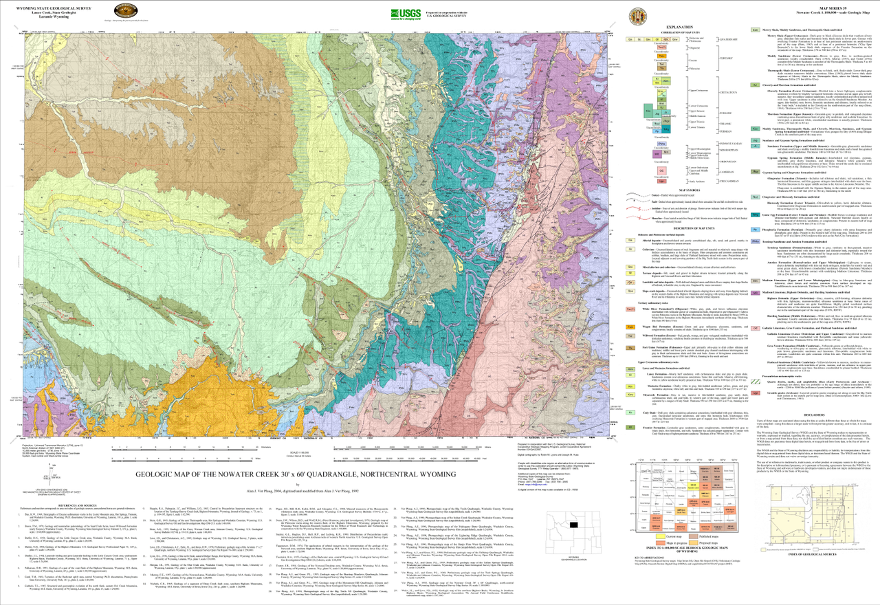 USGS BLM edition topographic map Wyoming NOWATER CREEK 1991 100K surface 