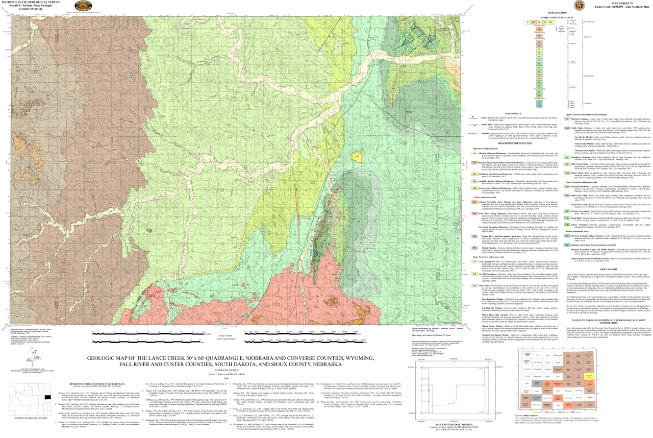 Geologic Map of the Lance Creek 30' x 60' Quadrangle, Niobrara and Converse  Counties, Wyoming, Fall River and Custer Counties, South Dakota, and Sioux  County, Nebraska (2008) - WSGS Product Sales &