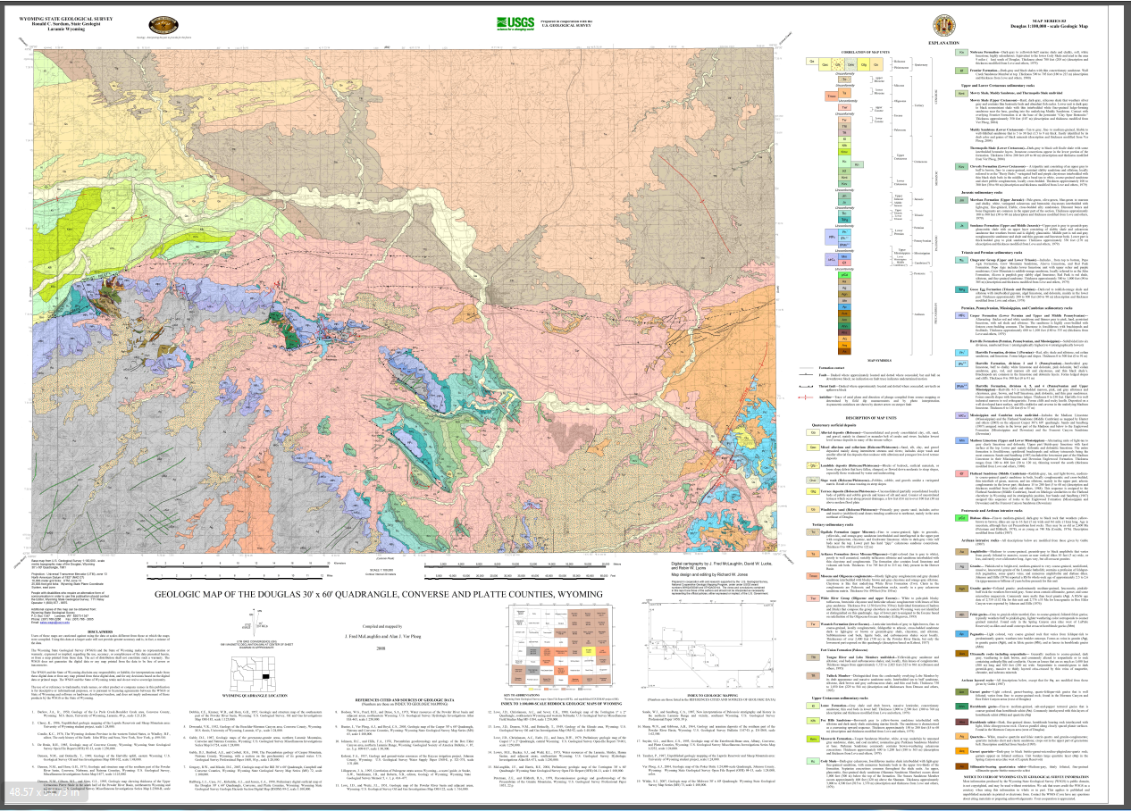 Geologic Map of the Douglas 30' x 60' Quadrangle, Converse and Platte  Counties, Wyoming (2008) - WSGS Product Sales & Free Downloads