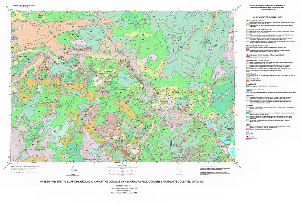 Preliminary Digital Surficial Geologic Map of the Douglas 30' x 60'  Quadrangle, Converse and Platte Counties, Wyoming (1999) - WSGS Product  Sales & Free Downloads