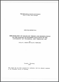 Bibliography of Graduate Theses and Dissertations of the Geology of Wyoming (Exclusive of the University of Wyoming) 1899–1987 (1990)