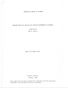 Uranium Mines and Uranium and Thorium Occurrences in Wyoming (1985)