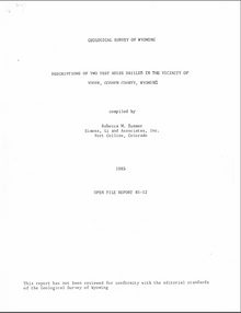 Descriptions of Two Test Holes Drilled in the Vicinity of Yoder, Goshen County, Wyoming (1985)