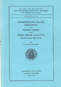 Underground Water Resources of Horse Creek and Bear Creek Valleys, Southeastern Wyoming (1940)