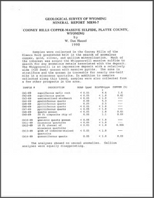 Cooney Hills Copper-Massive Sulfide, Platte County, Wyoming (1990)