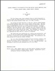 General Summary of the Geology of the Twin Buttes (Baldy Mountain) Area, Central Laramie Range, Albany County, Wyoming (1983)
