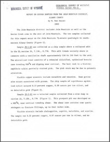 Report on Copper Samples from the Jelm Mountain District, Albany County (1983)