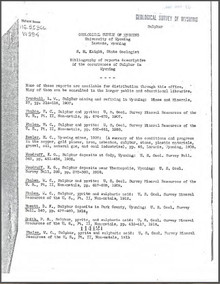 Bibliography of Reports Descriptive of the Occurrences of Sulphur in Wyoming