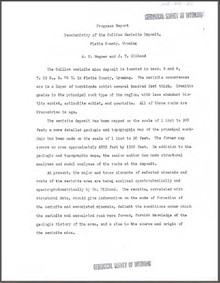 Progress Report, Geochemistry of the Collins Sericite Deposit, Platte County, Wyoming