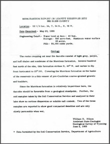 Memorandum Report of Leavitt Reservoir Site, Big Horn County (1955)