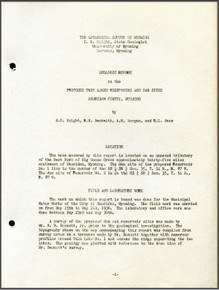 Geologic Report on the Proposed Twin Lakes Reservoirs and Dam Sites, Sheridan County, Wyoming (1936)