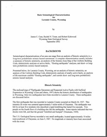 Basic Seismological Characterization for Laramie County, Wyoming (2002)