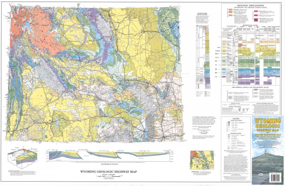 Wyoming Geologic Highway Map And Shaded Elevation Map With Selected
